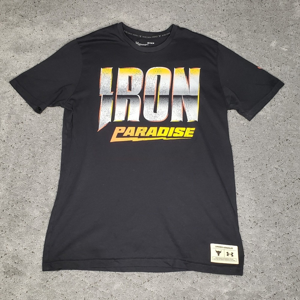 Under Armour Iron Paradise T Shirt Mens M Black Loose Short Sleeve Workout Gym